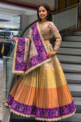 Golden Ombre Tissue Pleated Desginer Lehenga with Patola Border